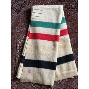HUDSON'S BAY 3.5 Point Blanket RED Label late 1800 England Wool Striped Good